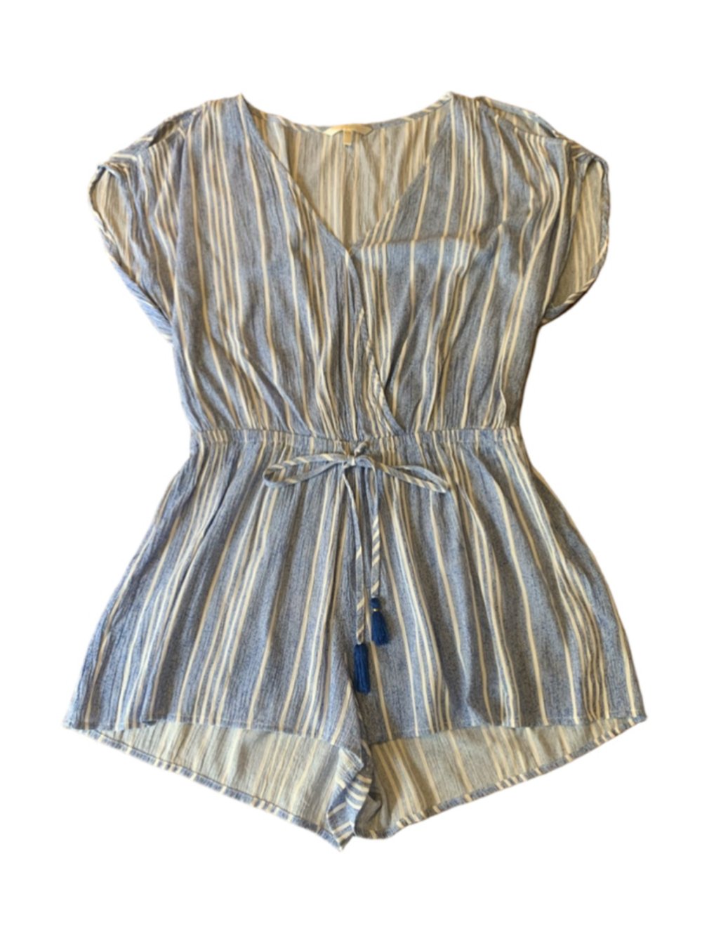 Hawaiian Tropic Romper Medium Blue White Stripe Shorts